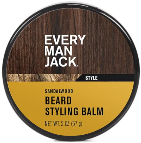 Every Man Jack Beard Styling Balm - Light Sandalwood Scent - Moisturize, Strengthen, and Style Your Beard - Medium Hold - Made w/Naturally Derived Ingredients like Candelilla Wax and Shea Butter - 2oz