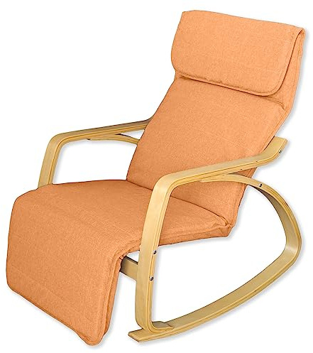 YELLOO - Fauteuil a Bascule, Chaise a Bascule en Bois de Bouleau, Fauteuils de Salon à Bascule, Rocking Chair Allaitement, pour Lire, se Détendre à la Maison ou dans Le Jardin (Zen, Orange)