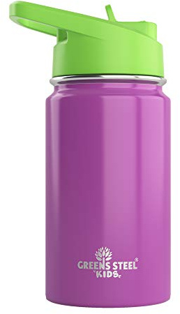 Kids Water Bottle - 350ml, Purple | Leak Proof with Straw & Handle | 12 Cold | Insulated, Double Wall Stainless Steel | Easy Sip Toddler Cup | Child's Flask | Eco Friendly