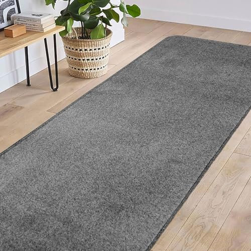 Modern Style Rugs Relay Classic Medium Dark Grey Area Rug. Suitable for Living Room, Bedroom, Conservatory, Office, Lounge Area Rug - 60x200cm