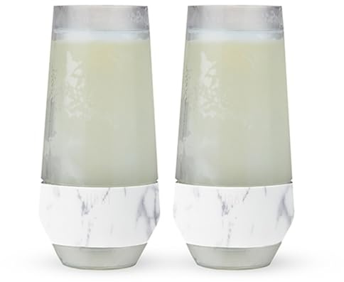 Host Champagne Freeze Stemless Chilling Wine Glasses, 9oz Set of 2, Freezer Cooling Cups, Insulated Flute Gifts for Women, For Mimosas, Prosecco and Bubbly, Marble