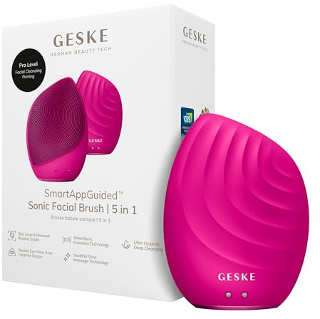 GESKE | Spazzola per il viso SmartAppGuided™ 5 in 1 | Spazzola elettrica per la pulizia del viso | Spazzola morbida in silicone | Pulizia del viso professionale | Massaggiatore facciale