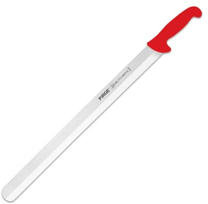 Pirge Cuchillo de carnicero kebab con afilado hueco, 50 cm, rojo - cuchillo de rebanar - cuchillo largo para kebabs más afilados - cuchillo de corte - cuchillo de carne