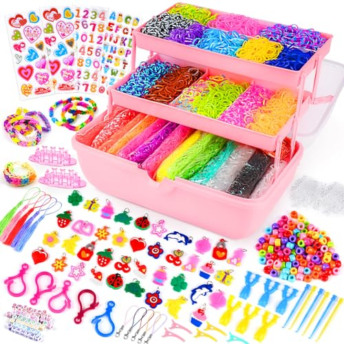 Sanlebi 15000+ Pcs Loom Band Kit - 32 Colors DIY Charm Bracelet Making Kits with Loom Band Board in Craft Storage Box for Girls Boys