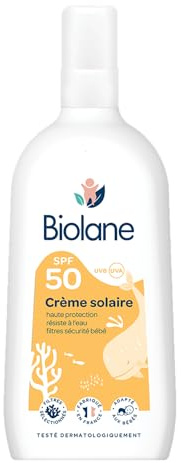 BIOLANE - Creme Solaire Bebe SPF 50-200ML - Haute Protection Contre UVA et UVB - Peaux Sensibles - Résistant à l'eau - Filtre Solaires Sécurité Bébé - Fabriqué en France