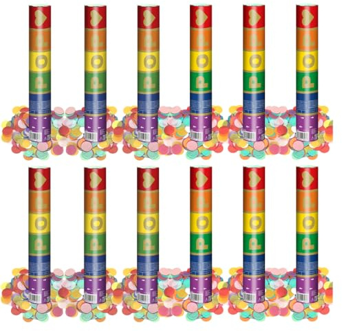 OH YEAH - 12 Unidades - Cañón Confeti Multicolor Papel - 30 cm - Fiestas y Celebraciones - Ideal para Bodas, Cumpleaños, Eventos y Despedidas - Gran Potencia de Alcance - FÁCIL DE USAR