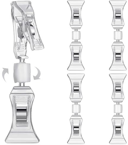 Clip-Preisschild-Label-Halter - 4er-Pack drehbare Doppelclips Tischkartenhalter, transparenter Preisschild-Clipper-Display, Flohmarkt-Notizhalter-Fotoständer-Schildbefestigung