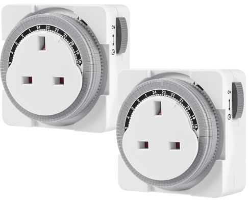 Adiwo 24-Hour Segment Timer Switch, 3-Pin Mechanical Plug Socket UK, Energy-Saver Compact Time Controller for Lights and Home Appliances