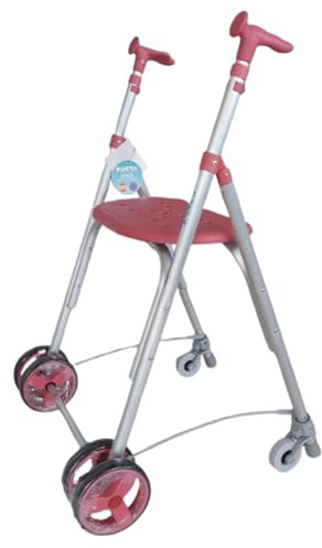 Villaclinic. Andador para adultos plegable con asiento y ruedas por presión, caminador para ancianos, regulable en altura, color rosa
