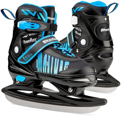 Sitanflex Ice Skates, Adjustable Ice Skates for Kids, Girls and Boys Ages 4-12, Toddler Ice Hockey Skates for Outdoor and Rink, Soft Padding and Reinforced Ankle Support, Blue