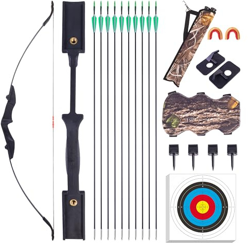 DRMVALG Recurve Bow and Arrow Set for Adults - Archery Takedown recurve Bow Set for Beginners/Youth/Adults Target Practicing, Left & Right Handed, 20/30/40lbs (Black, 40LB)
