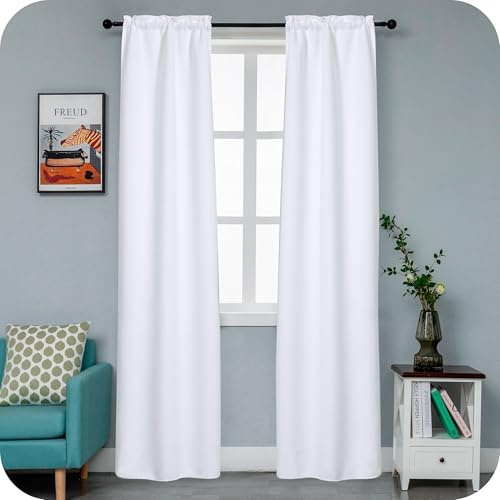 GIRASOLE HOME Coppia Tende Fiji Bianche Semi Oscuranti Termiche Morbide Tinta Unita 2 Pannelli da 55x240cm con Tasca, Bianco