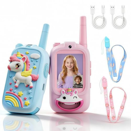 Video Walkie Talkies for Kids – 2Pack Kids' Long Range Rechargeable Walkie-talkie with Cute Silicone Cover & Voice Changer & Screen Display for Childrens Indoor Outdoor Use, for Boys Girls