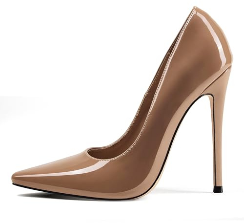 Zhabtuc Escarpins Femme Classiques Talon 12 cm Bout Carré Fermé Stiletto Slip-on Talons Hauts Chaussures Confortables Quotidien Soirée Travail, Marron, 39 EU