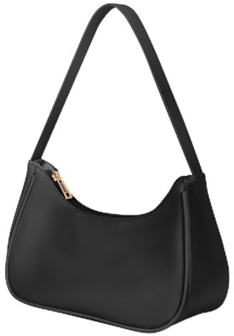 BSBUY Bolso Negro Mujer, Bolso de Hombro Mujer, Bolso de Hombro de Piel Sintética con Cremallera, Sencillo y Elegante para Citas Viajes Uso Cumpleaños y Aniversario