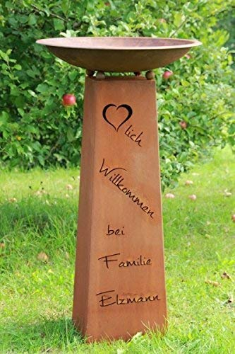 Rostikal | Edelrostsäule Herzlich Willkommen mit Namen | Rostsäule mit verschienen Schalen | ohne Schale