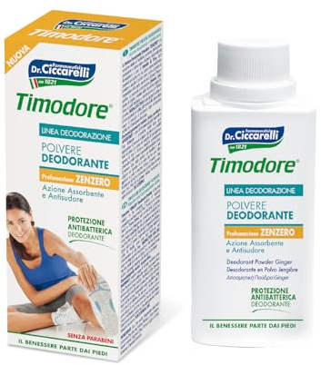 Timodore, Poudre Déodorante au Gingembre, Solution Parfaite pour les Problèmes de Transpiration Excessive et de Mauvaise Odeur des Pieds, 100% Made in Italy, Dermatologiquement Testé, 75 g
