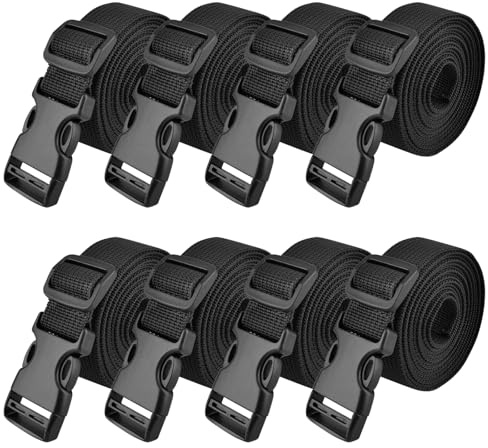 TRIWONDER Cinghie di Fissaggio per Valigie con Sgancio Rapido, Cinture di Sicurezza Regolabili per Bagagli Valigie Pacchi per Viaggi e Trasporto (#01 Nero (Larghezza 25mm) - 8 Pezzi, 1.5 m)