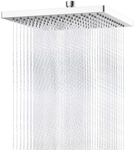 Hibbent cUCPC Certified Thickness Metal Shower Head, 12'' High Pressure Shower Heads, Square Large Bathroom Rainfall Shower Head with Adjustable Brass Ball Joint, Waterfall Full Body Coverage, Chrome