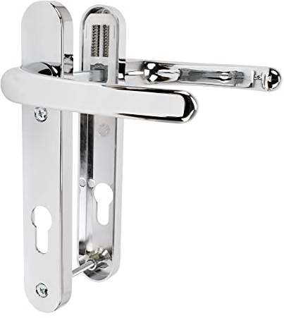 JCP PRO uPVC Door Handle Pair Set Sprung 92 PZ 92mm, Backplate 212mm x 34mm (122mm Screw Centres, Polished Chrome)