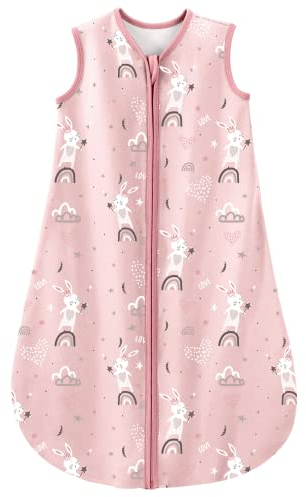 Looxii Baby Schlafsack Sommer 100% Baumwolle Sommerschlafsack 0.5 TOG Schlafsäcke Babyschlafsack 78 cm für Jungen Mädchen Neugeborene Rosa Häschen 6-12 Monate
