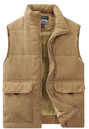 Btmpmcs Vinterfleece fiskeväst för män utomhus kroppsvärmare ärmlös jacka lätt vindtät arbete vadderad väst fotografi ytterkläder med flera fickor, A-khaki, XL