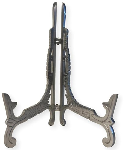 Thorness Stor 25 cm metallstaffli silverfinish | tallrikshållare | visningsstativ | metallramhållare för fotobilder dekorativ tallrik | 25 cm (H) x 15 cm (djup) | bildstaffli | bröllopsbord