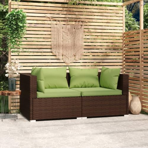 QZZCED Ensemble de meubles de balcon, de terrasse, de jardin, canapé 2 places, avec coussins, en polyrotin, marron, pour jardin, terrasse et balcon
