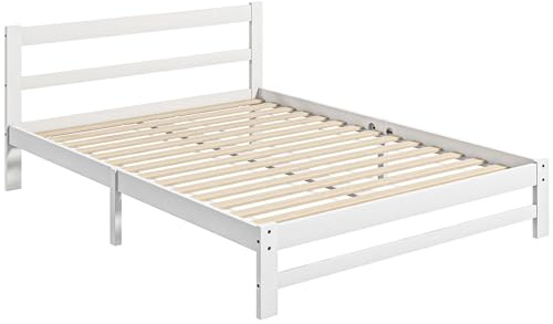 HOMCOM Marco de Cama de Madera 195x141 cm Estructura de Cama Somier Doble para Colchón de 135x190 cm (no Incluido) Carga 300 kg Blanco