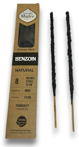 Incienso Benjuí Natural Sagrada Madre Benzoin Tranquilidad - Sahumerio 8 Varillas Gruesas Ecológico - Origen India