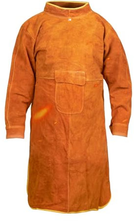 GZKDKZB Delantal de Cuero para soldar con Mangas, Chaqueta de Soldadura Resistente al Calor y al Fuego, Chaqueta de Soldadura Resistente para Hombres y Mujeres.