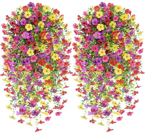 Epaing 6 PCS Artificial Hanging Flowers, UV-Resistant Fake Hanging Trailing Wall Flower Baskets Realistic Plants Imitation Flowers for Home Garden Yard Patio Wedding Outdoor Indoor Decor