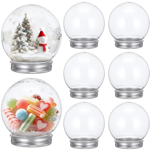 JOINPAYA 8pcs Diy Snow Globes Balls Kit: 3. 46 Inch Clear Fillable Plastic Snow Balls Screw Off Cap for Display Christmas Home Decoration Photo