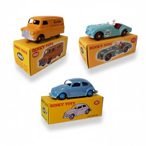 OPO 10 - Set di 3 Modelli Dinky Toys compatibili con Volkswagen Maggiolino + Triumph TR2 Sports + Bedford Van Kodak - Auto in Miniatura in Scala 1/43 111+181+480 - LDA2