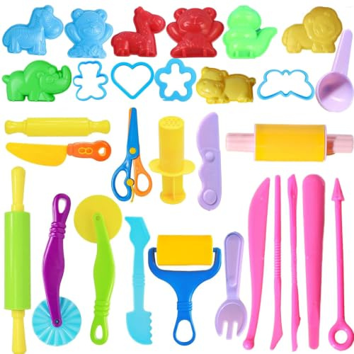 32 Pcs Playdough Accessories Set, Playdough Tools for Kids | Creative Play Dough Cutters and Shapes for Toddlers Boys and Girls, Educational Toys for Toddlers Boys and Girls