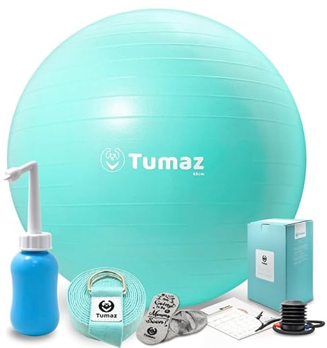 Tumaz Birth Ball for Pregnancy & Labor - Including Birthing Ball/Peri Bottle/Yoga Strap/Non-Slip Socks for Exercises Set with Quick Foot Pump & Instruction Poster