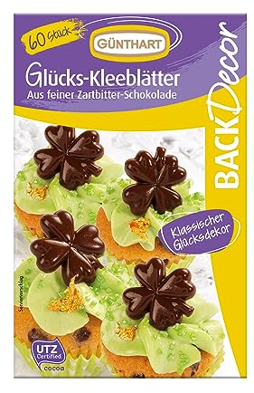 Günthart BackDecor | Dekor Kleeblätter | aus feiner Zartbitter Schokolade | für deine Kuchen und CupCakes