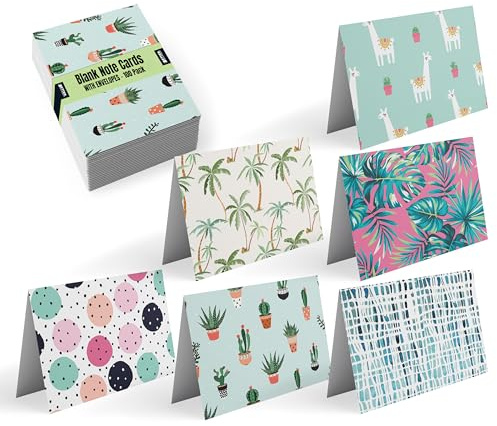 Better Office Products 100-Pack All Occasion Greeting Cards, Assorted Blank Note Cards, 4 x 6 inch, 6 Cute & Fun Mixed Designs, Blank Inside, with Envelopes, 100 Pack