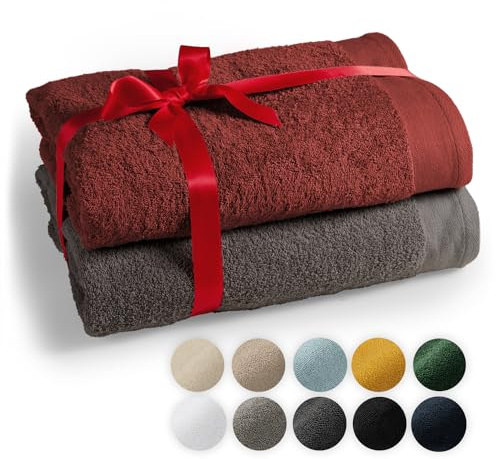 Blumtal Premium 2-TLG. Saunatuch Set 80x200cm - Saunahandtuch Oeko-TEX Zertifiziert, 100% Baumwolle, Frottier XXL- Saunatücher, Extra Weich und Saugstark, Anthrazit - Aurora Red