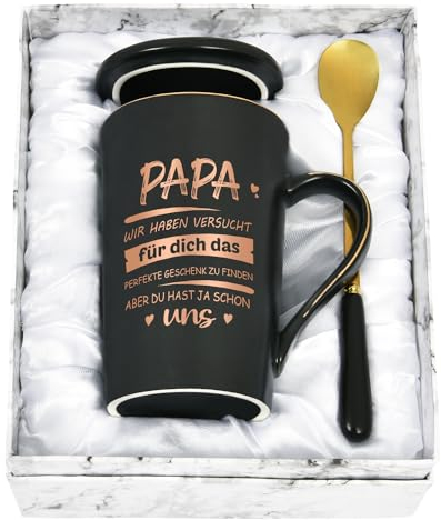 Joymaking Keramik Kaffeetasse für Papa - Vatertag, Weihnachten oder Geburtstag - 400ml Rosa Tasse mit Spruch - Du hast ja schon UNS