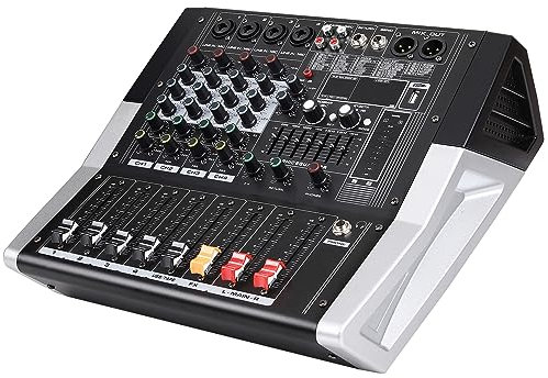 4 Channel Mixer and Amplifier Sounds Mixing Board, Pa Mixers Music 4Ohm 2 * 300W Powered Mixer Amplifier Dj Mixers Audio Mixer Usb with 99 Kinds of DPS Digital Effects