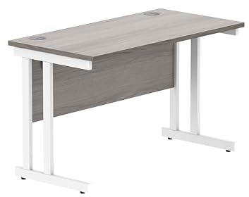 Office Hippo Essentials Rectangular Writing Computer Work Place, Home Office Desk with Cable Port Management, Alaskan Grey Oak, 120x60cm