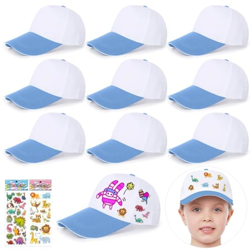 Saijer Casquette de Baseball DIY pour Enfants - 9 Pièces Créative Art Blanc Peinture Chapeaux Casual pour Sports Plein Air et Plage