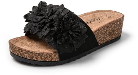 JOMIX Ciabatte Donna Estive Zeppa in Sughero Sandali Comodi Eleganti con Fiore Leggeri e Antiscivolo da Mare Spiaggia Casa Tempo Libero, SD9172, Nero, 36 EU