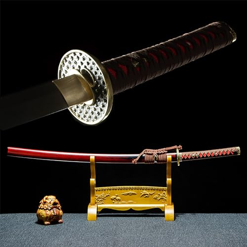 103cm Echtes Katana mit Scheide,Handarbeit Metallschwert,Musterstahl Japanisches Samurai-Schwert,Handgefertigtes Bokken für Cosplay,Display,Dekor,Sammeln,Kendo,Iaido