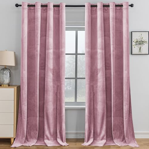 YSTELLAA Cortinas Terciopelo Opacas 2 Piezas, 180×140CM, Rosa | Cortinas Termicas Aislantes Frio Y Calor, con Ojales, Insonorizantes, Modernas, adecuadas para Salon y Dormitorio