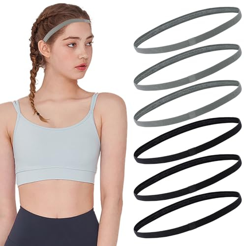 6 Pcs Thick Non-Slip Elastic Sport Headbands, Dirt-Resistant Slim Football Hairband, Durable Boys Sports Hair Band Set, Windproof Stylish Stretchable Sweatbands, Custom Sport Headband for Yoga