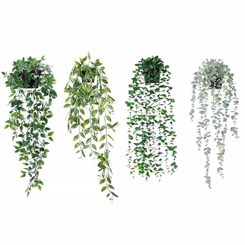 Artificial Hanging Plants with Pot, Fake Vines Plants, Faux Fake Trailing
