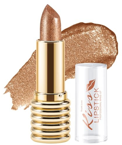 Boobeen Glitzer Lippenstift für Frauen Metallic Lip Stick Sparkling Shine Lip Makeup, Bold Smooth Lip Color High Pigment Langlebig, Creamy Lipstick Full Coverage