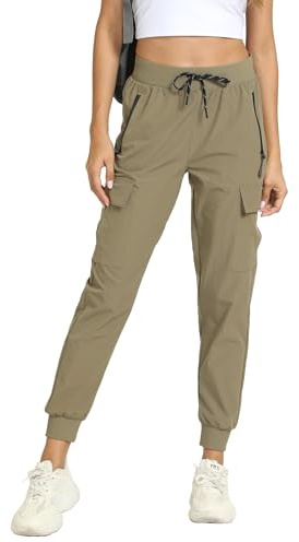 Women's Joggers Lightweight Cargo Hiking Pants Work(Khaki,L)